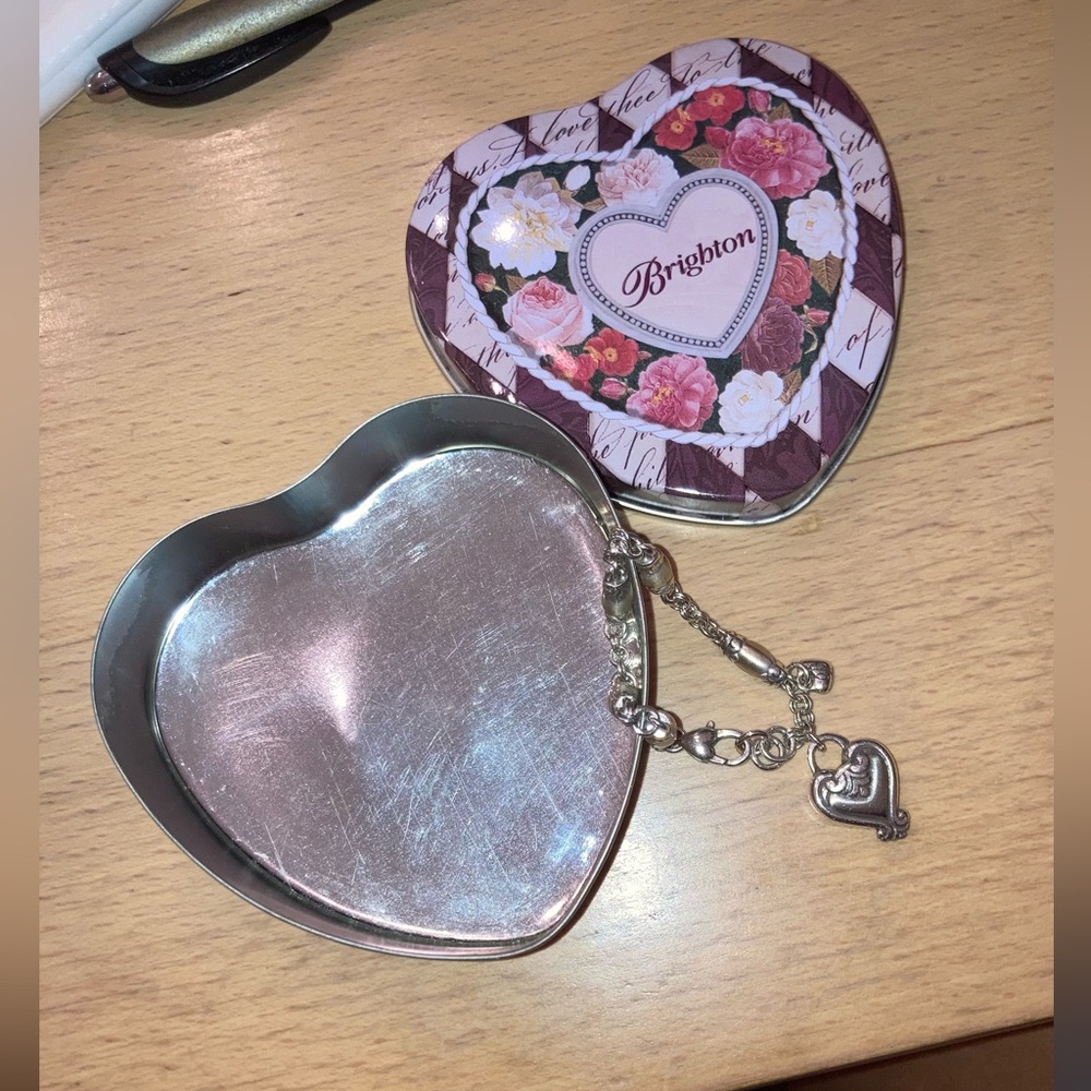 Brighton Blaire Heart Charm Bracelet Barrel Link Chain Retired + Heart Tin
